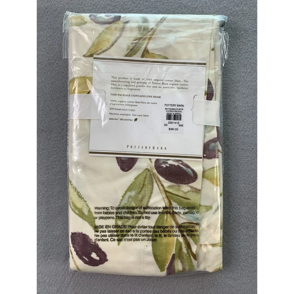 NEW Pottery Barn Organic Olive Branch Cotton Euro Sham 26